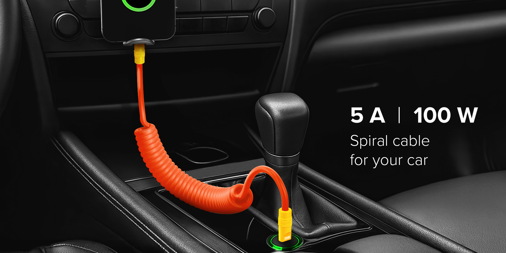 Kabel Newell USB-C - USB-C 100 W, 1,5 m, silikonowy, spiralny, pomarańczowo-żółty